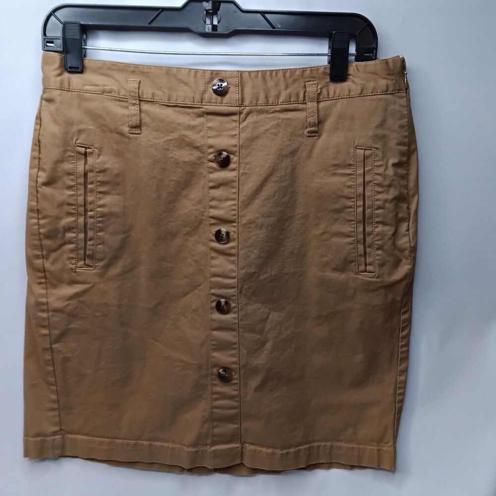 Old Navy Mini Button Skirt Women’s Size 12 Tan Denim Boho W/ Pockets Skirt EUC